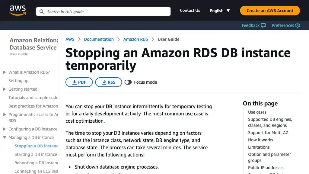 Stopping an Amazon RDS DB instance temporarily - Amazon Relational Database Service