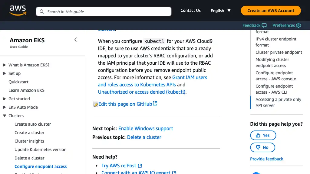 Control network access to cluster API server endpoint - Amazon EKS